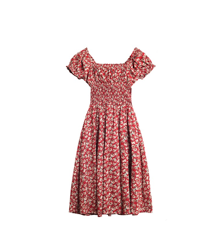 Small floral v-neck dress for women in summer 2022, new style, waist closing, slim fitting French tea break skirt