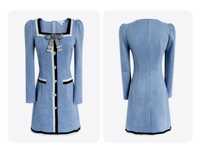 Vintage A-line Dress Women's Suede Contrast Color Edge Patch Dress Autumn and Winter New