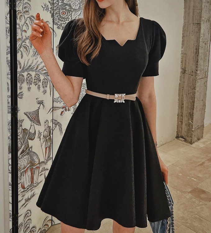 2022 Summer New French Style Simple Banquet Korean Bubble Sleeve Dress for Women