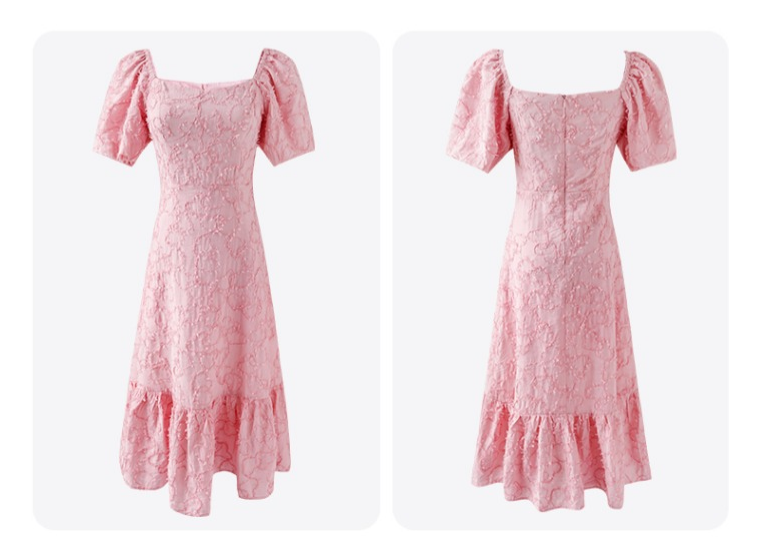 Temperament French style bubble sleeve jacquard chiffon dress A-line skirt for women in summer 2022