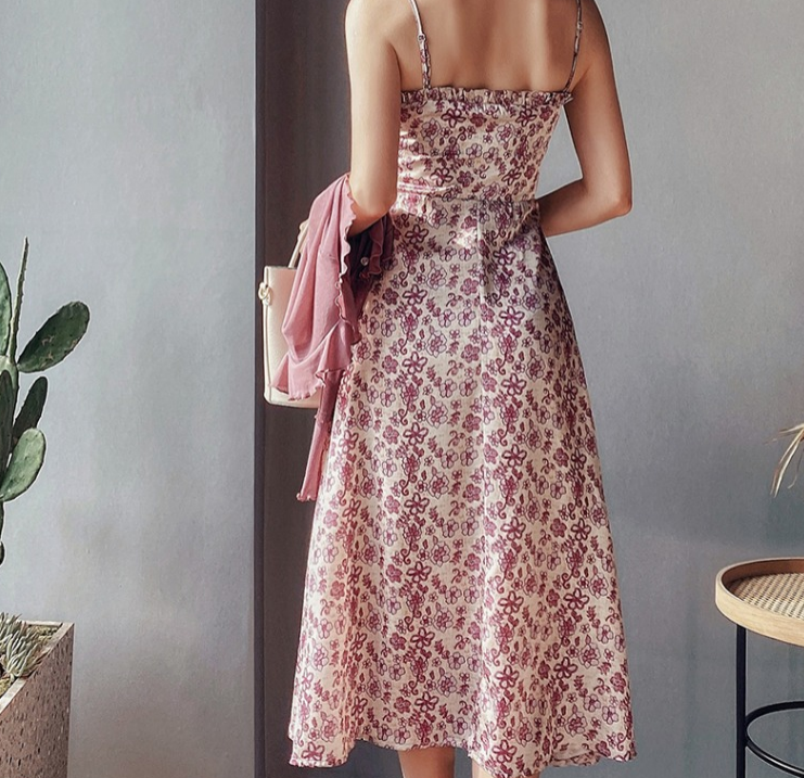 Sweet and slim floral suspender dress women 2022 new French tea break skirt summer