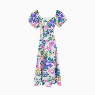2022 Summer New Holiday Style Flower Strap Dress Women's Mid length Large Swing Dress