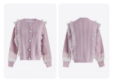 Early autumn splicing mesh sweet French sweater cardigan 2022 new age reducing women's coat